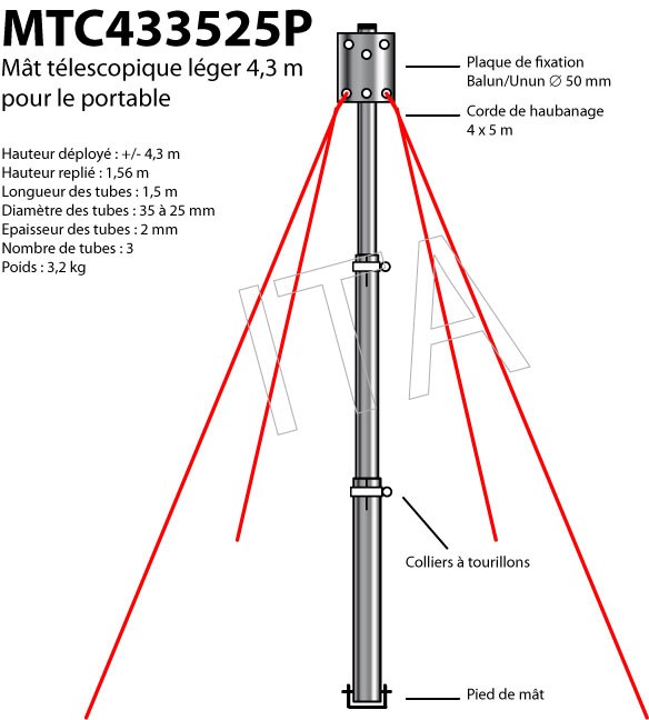 MTC4144535, mât télescopique de 4,14 m - ITA-ANTENNAS